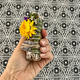 Hand-crafted Smudging Sage Wand with Amethyst "Inner Serenity" and gorgeous wildflowers, rose petals and eucalyptus.