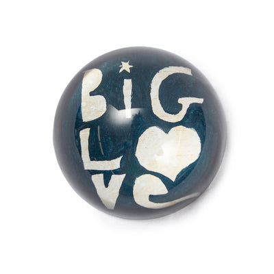 Big Love paperweight is simple in it's bold message, BIG LOVE on a rich blue background.