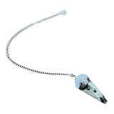 Tap into your intuition with a 12 facet rainbow moonstone crystal pendulum on a dainty 9" silver chain. A dowsing pendulum is an object suspended by a cord or chain, used for obtaining information which the normal senses are unable to access on a conscious level.