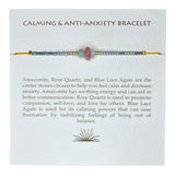This calming + anti-anxiety bracelet holds iridescent beads and chosen stones on an adjustable gold thread.