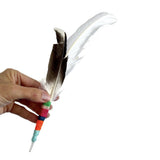 Smudging feather bundle with colorful hand-tied yarn handle. These natural ritual tools are created with intentions of peace, healing Reiki energy, and love for the best intentions to come forward. Feathers and hand tied color wraps will vary, no two will ever be the same. Comes with basic smudging instructions.