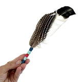 Smudging feather bundle with colorful hand-tied yarn handle. These natural ritual tools are created with intentions of peace, healing Reiki energy, and love for the best intentions to come forward. Feathers and hand tied color wraps will vary, no two will ever be the same. Comes with basic smudging instructions.