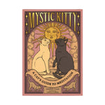 Book cover of 'Mystic Kitty: A Cat's Guide to Meditation' with two cats and a sun design on a white backgound