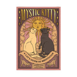 Book cover of 'Mystic Kitty: A Cat's Guide to Meditation' with two cats and a sun design on a white backgound