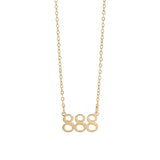 Gold necklace with '888' pendant on a white background