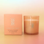 Candle and packaging with 'Cancer' text on a gradient background