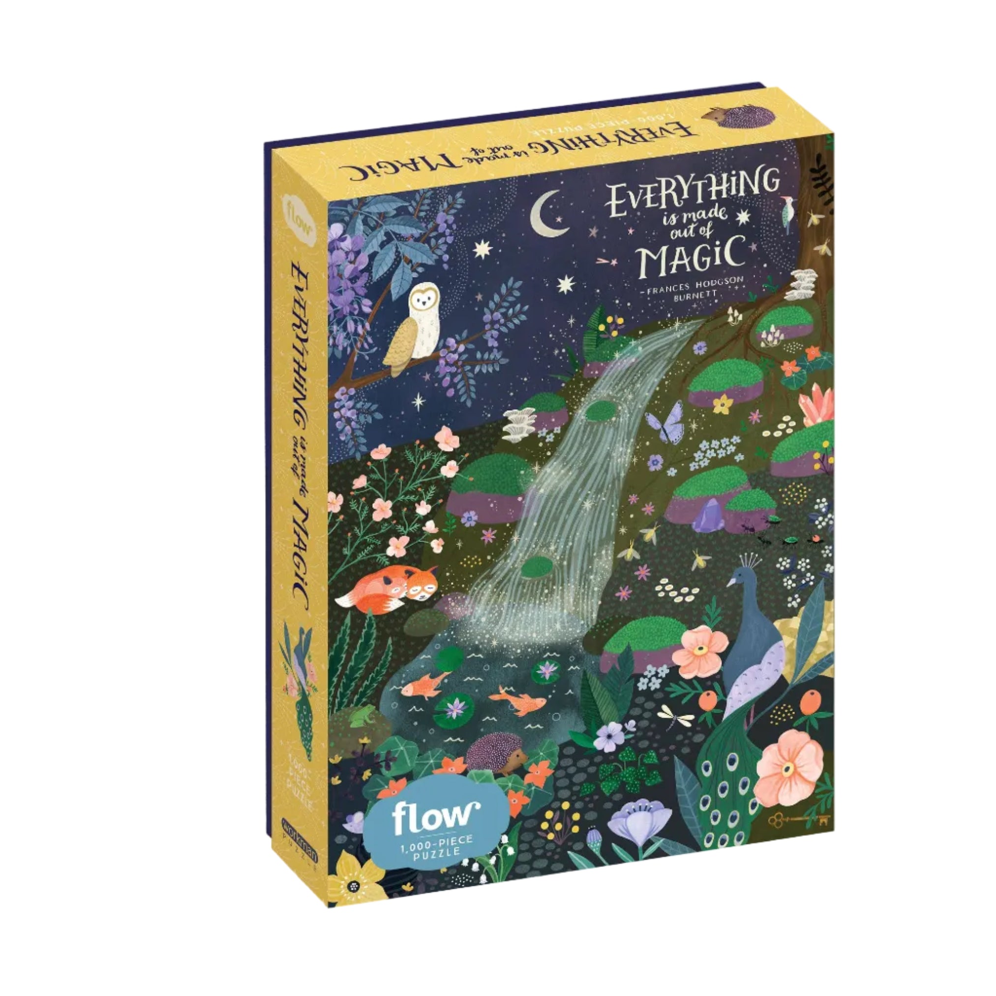 Box of a puzzle with a magical forest design and 'flow' branding.