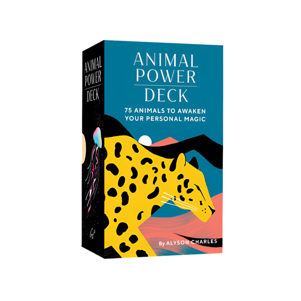 Boxed set titled 'Animal Power Deck' with a leopard illustration on a blue background
