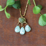 Green Garnet and Aquamarine Wind Catcher Pendant Necklace
