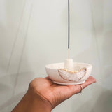 Natural Quartz Geode Incense Holder in Cream & Gold