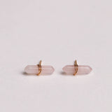 Pair of pink crystal earrings on a light gray background