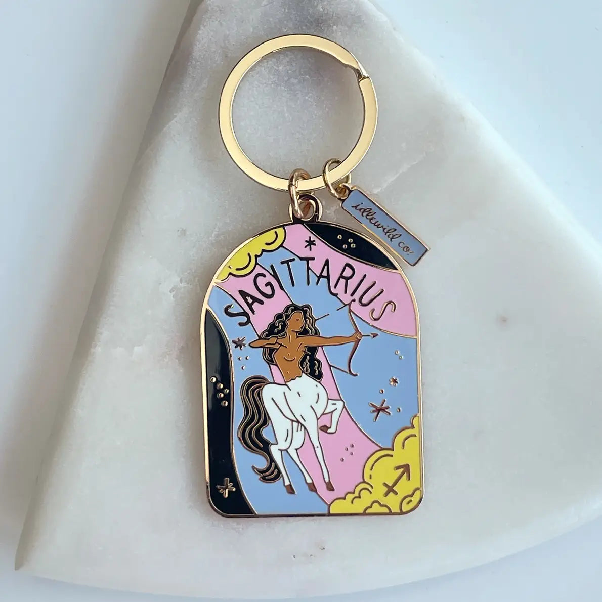 Keychain with Sagittarius design on a white background