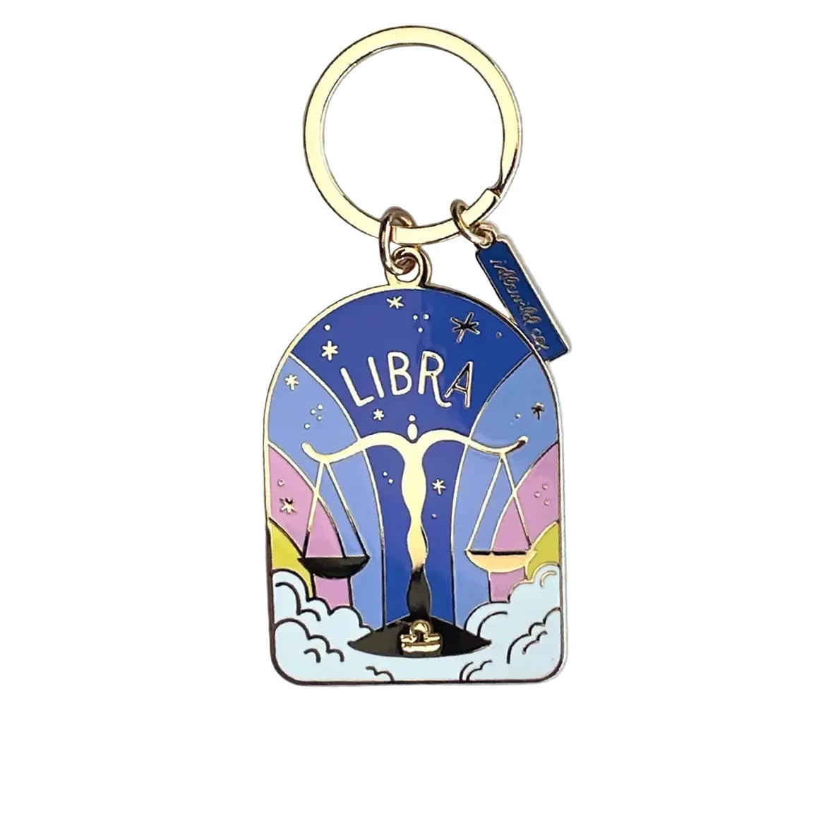 Keychain with Libra zodiac design on a white surface