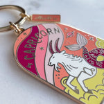 Capricorn zodiac keychain with colorful design on a white background