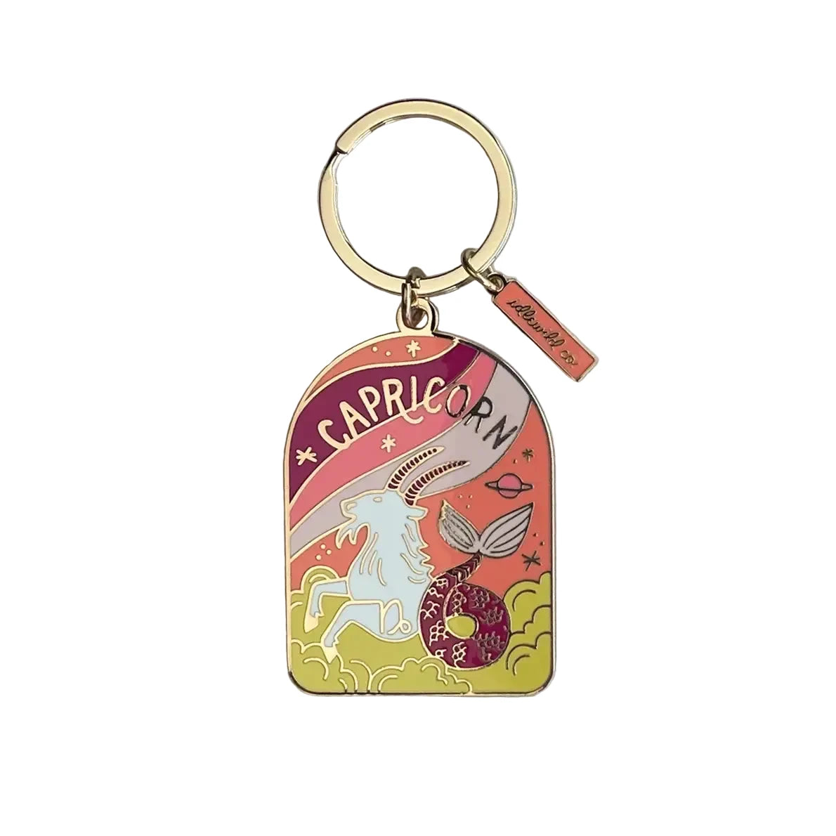 Capricorn zodiac keychain on a white surface