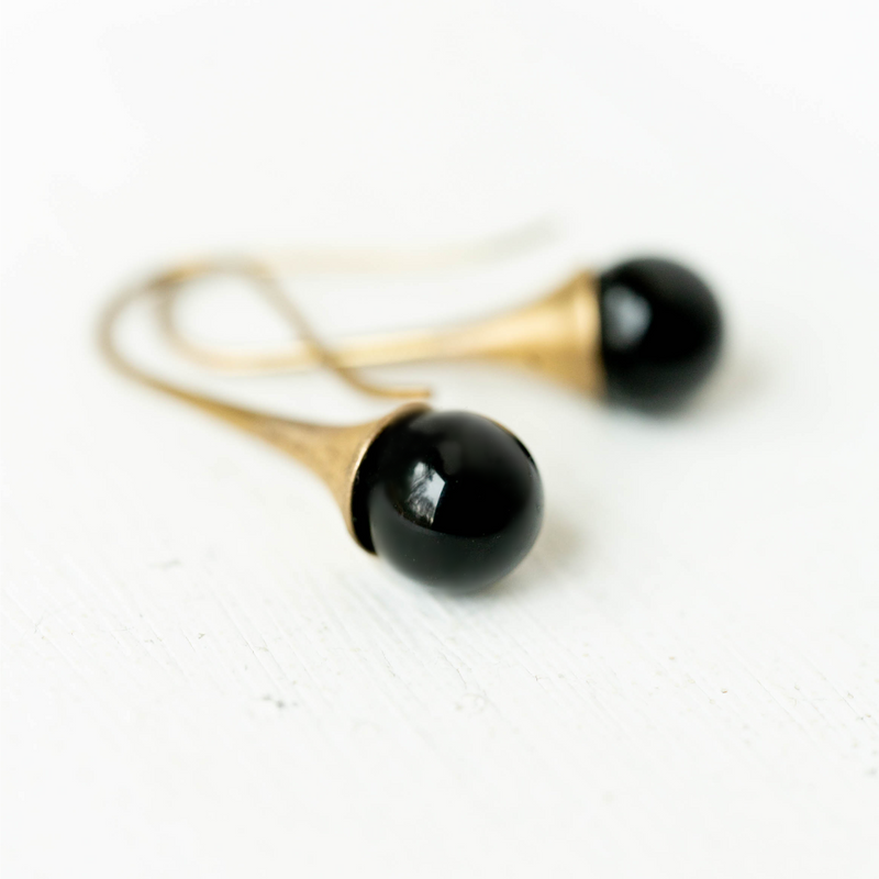 Black Onyx Gemstone Teardrop Earrings