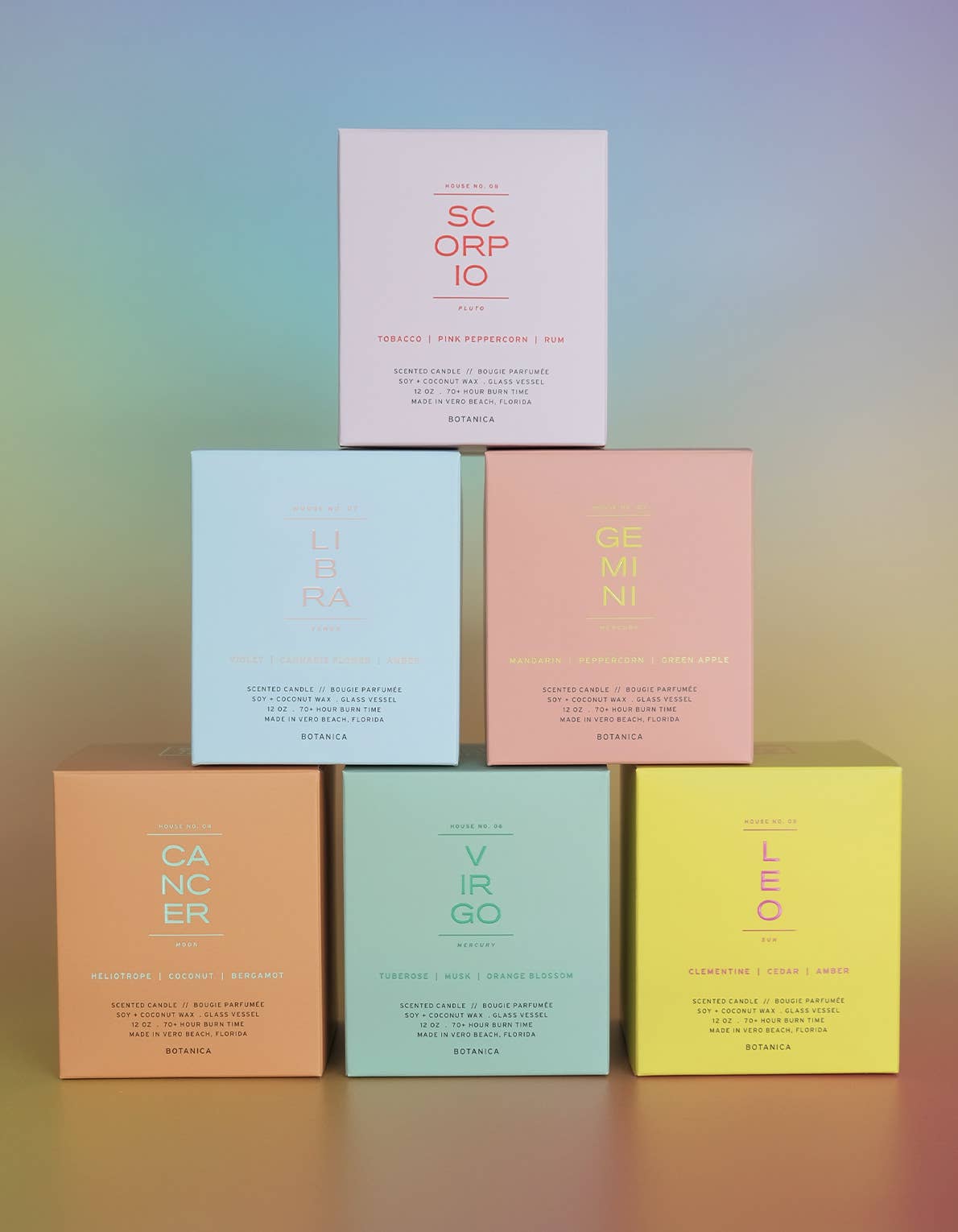 Set of colorful boxes with zodiac signs on a gradient background