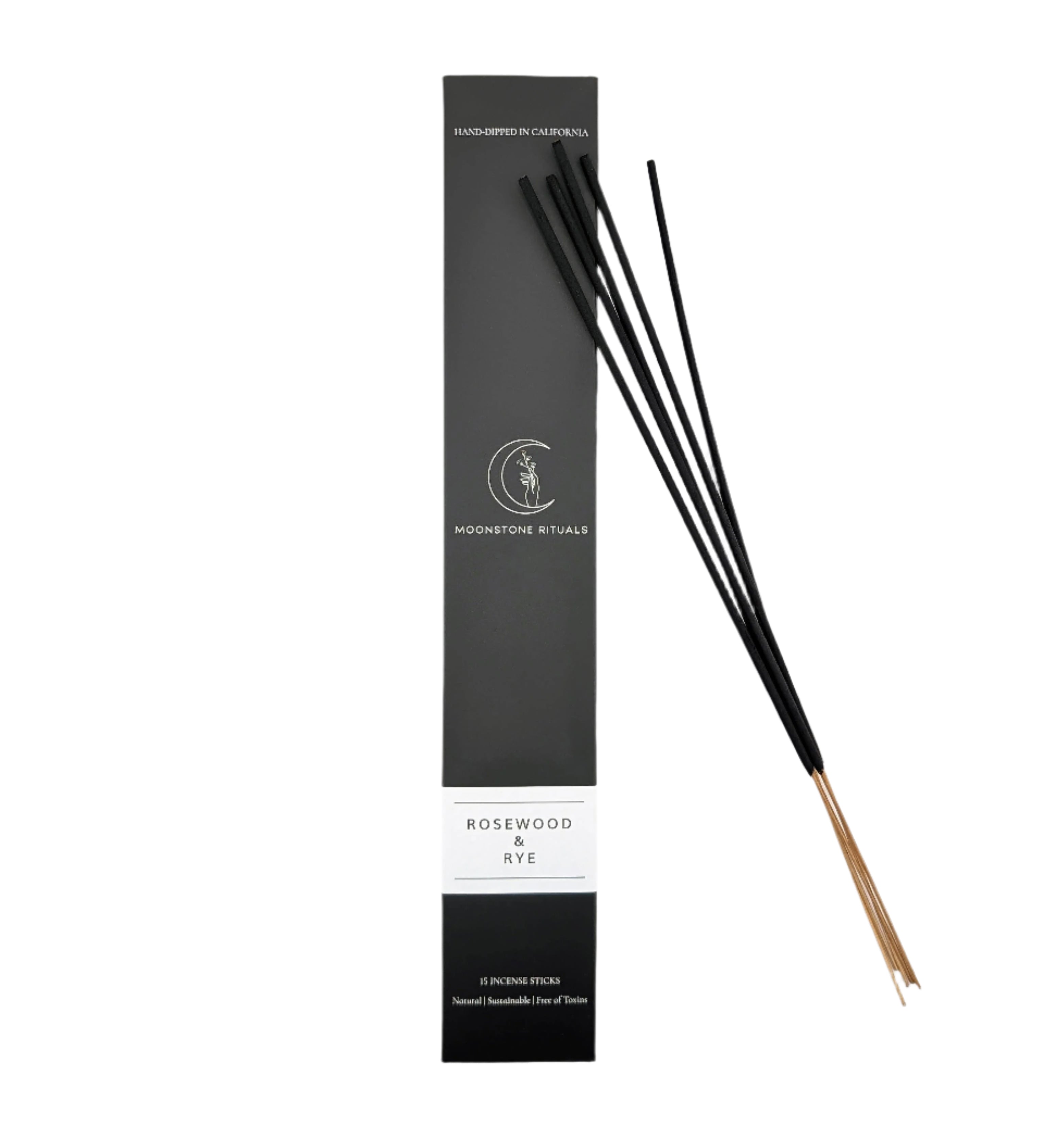Black incense sticks with packaging on a white background