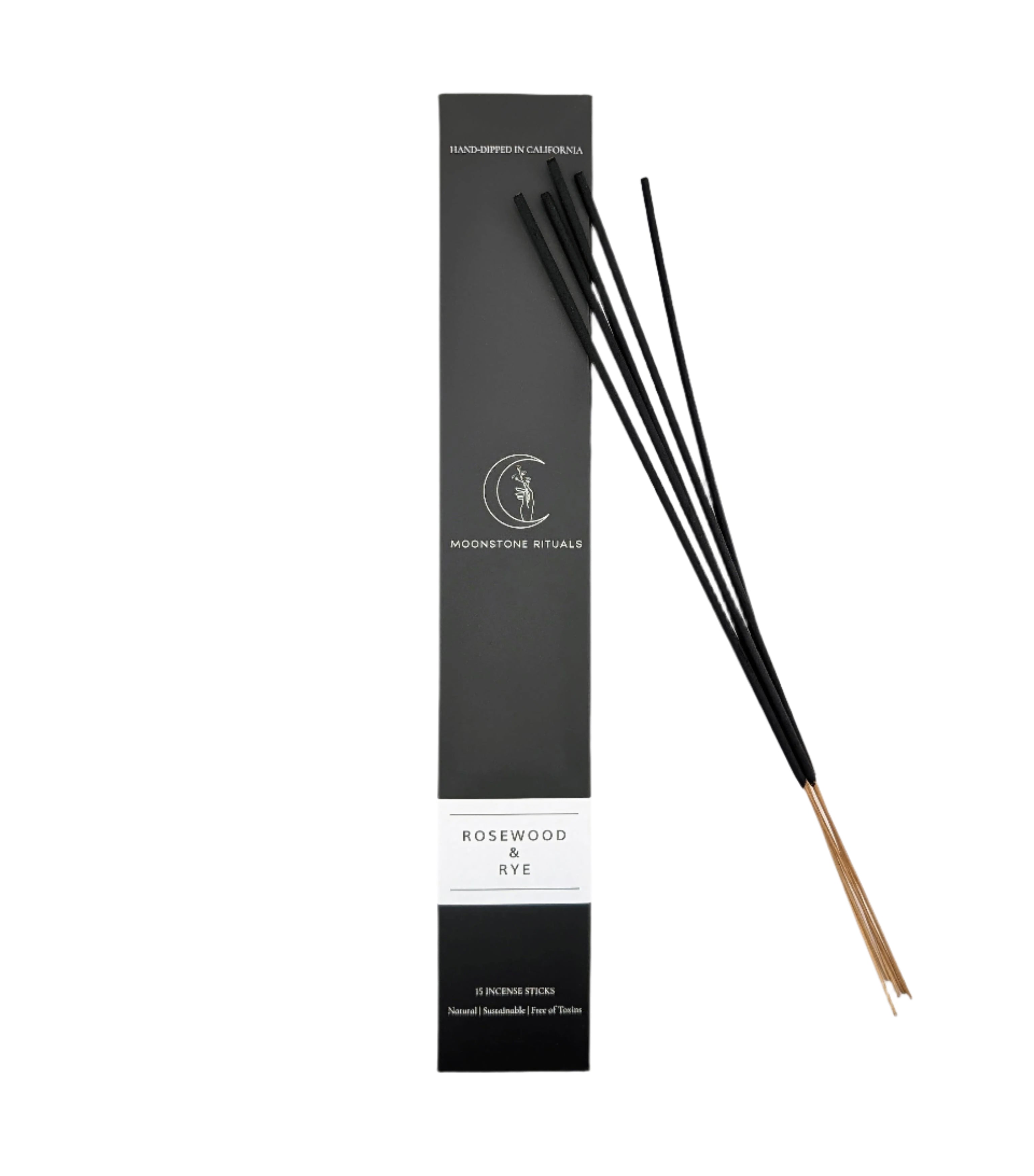 Black incense sticks with packaging on a white background