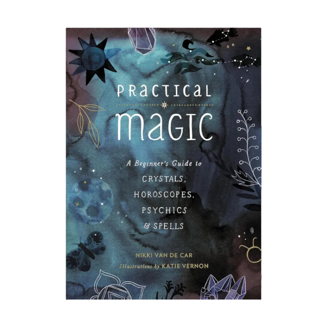 Book cover of 'Practical Magic' with astrological symbols and text.