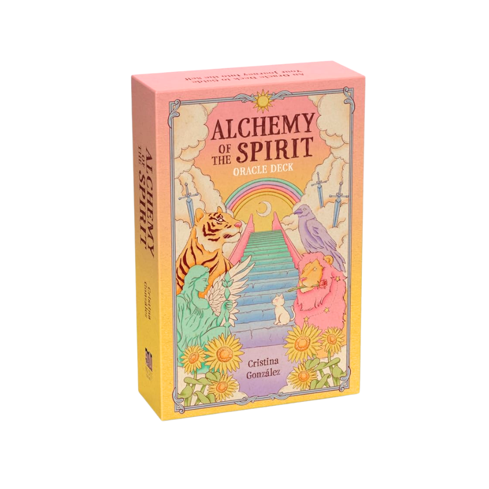 Card box titled 'Alchemy of the Spirit' with colorful design on a white background