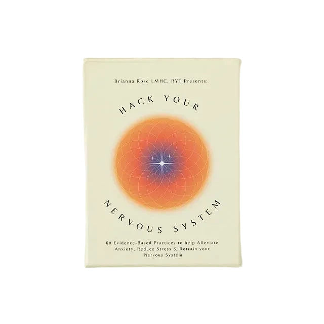 Card deck  titled 'Hack Your Nervous System' by Brianna Rose on a light beige background