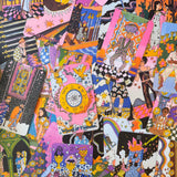 Colorful tarot card collage with various designs and characters.