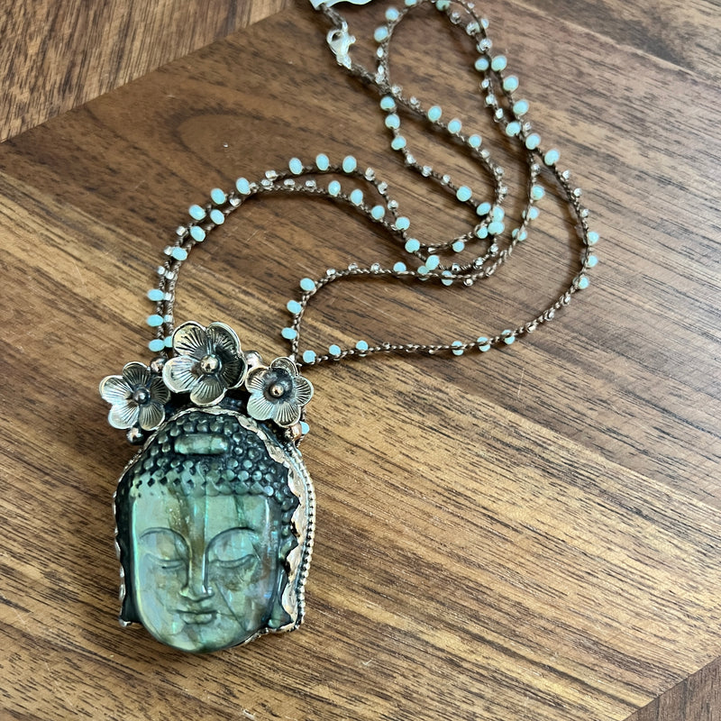 Floral Crown Buddha Labradorite Necklace