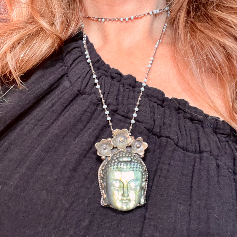 Floral Crown Buddha Labradorite Necklace