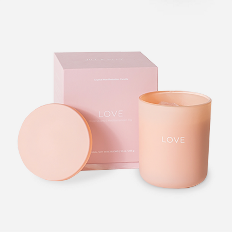 Love Candle with Rose Quartz Crystal