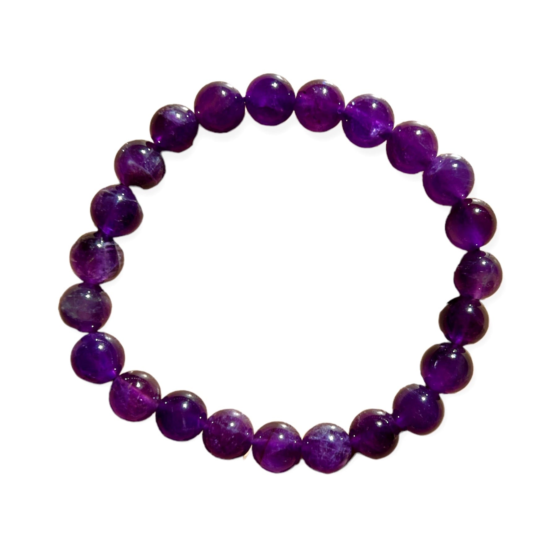 Purple beaded bracelet on a white background