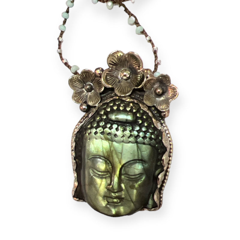 Floral Crown Buddha Labradorite Necklace