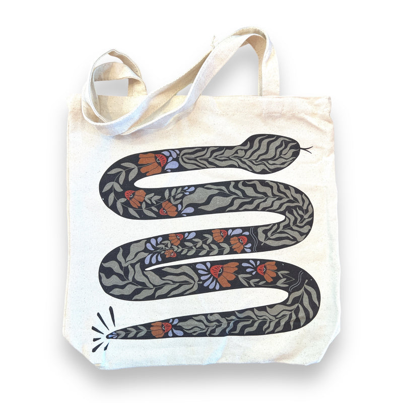 Floral Snake Canvas Tote Bag