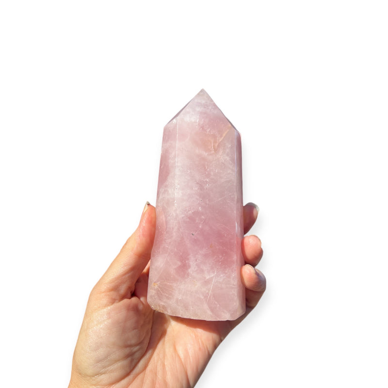 Polished Rose Quartz Crystal Obelisk Tower