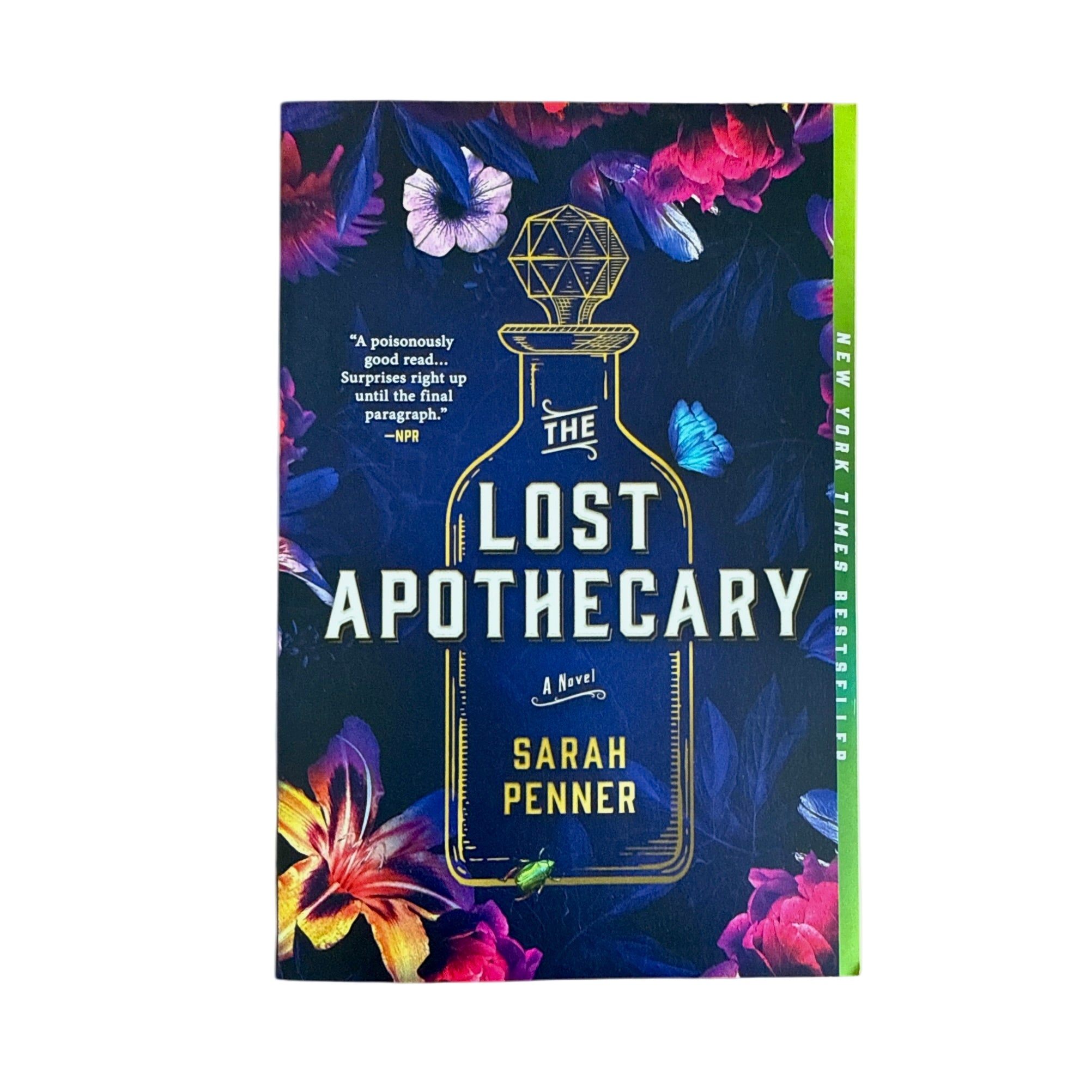 Book cover of 'The Lost Apothecary' with colorful floral design on a dark background