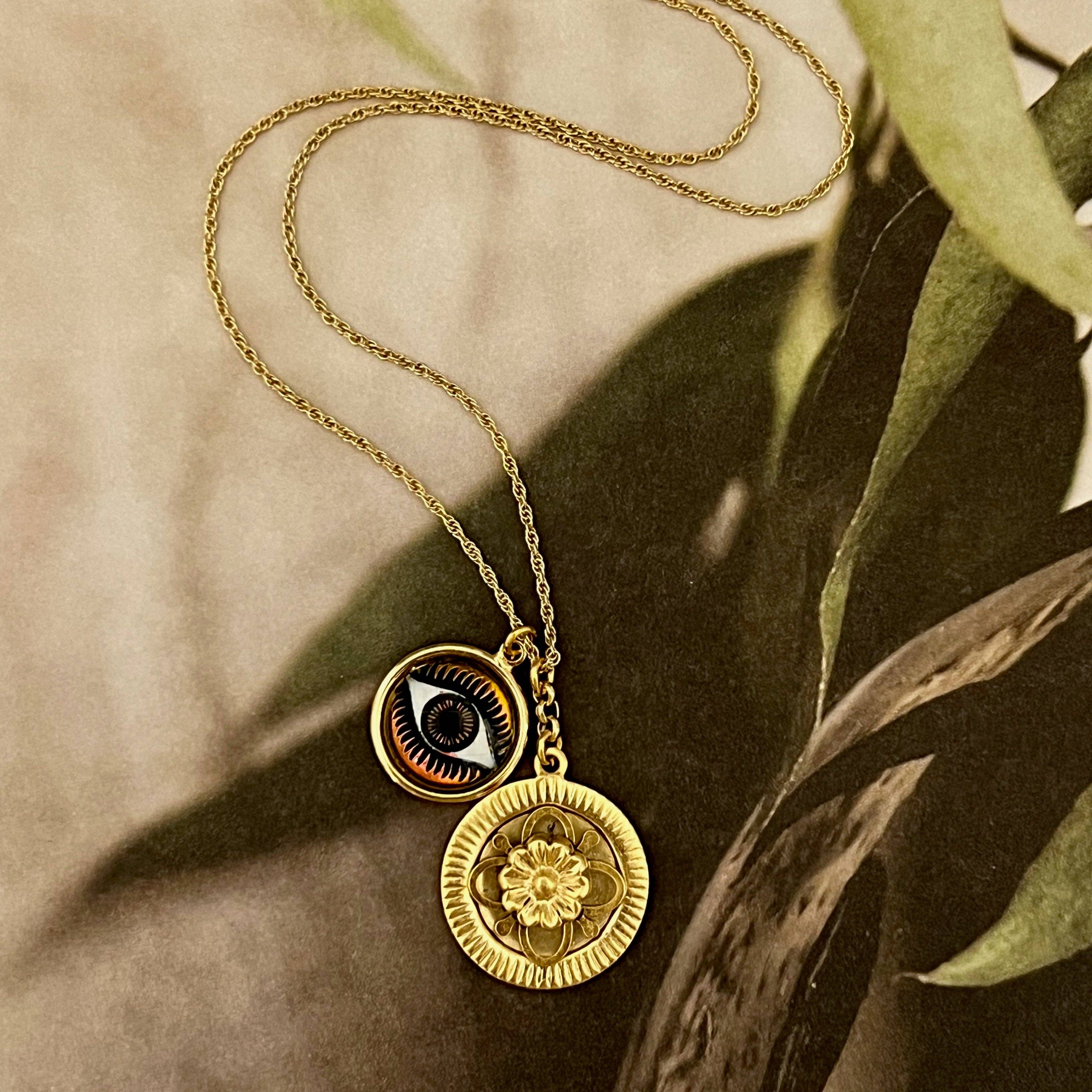 Anthea Evil Eye and Floral Medallion Necklace - Confía Collective