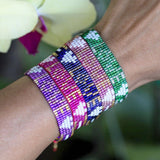 Hot Pink + Gold + White Seed Bead LOVE with Hearts Bracelet