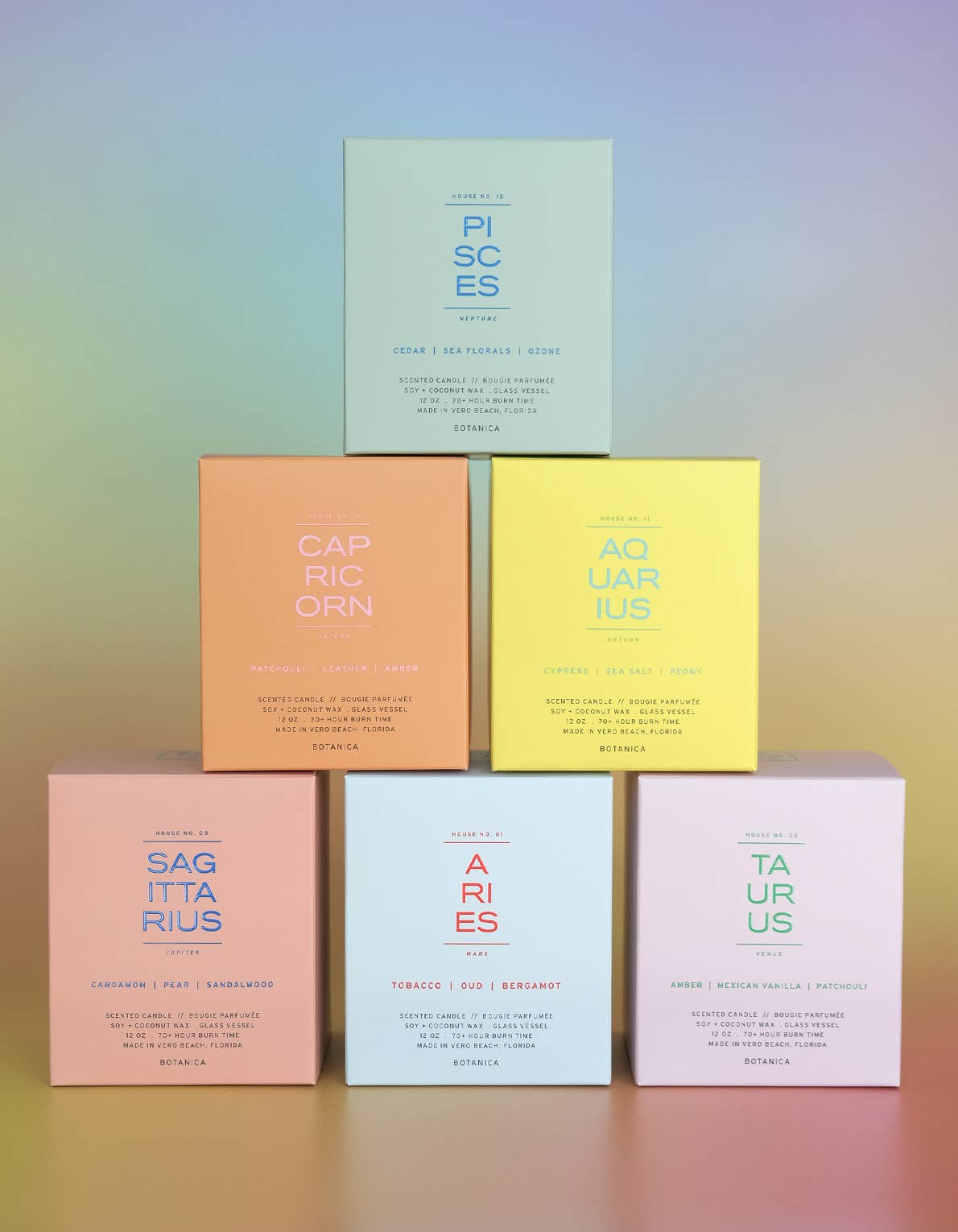 Set of zodiac-themed boxes on a gradient background