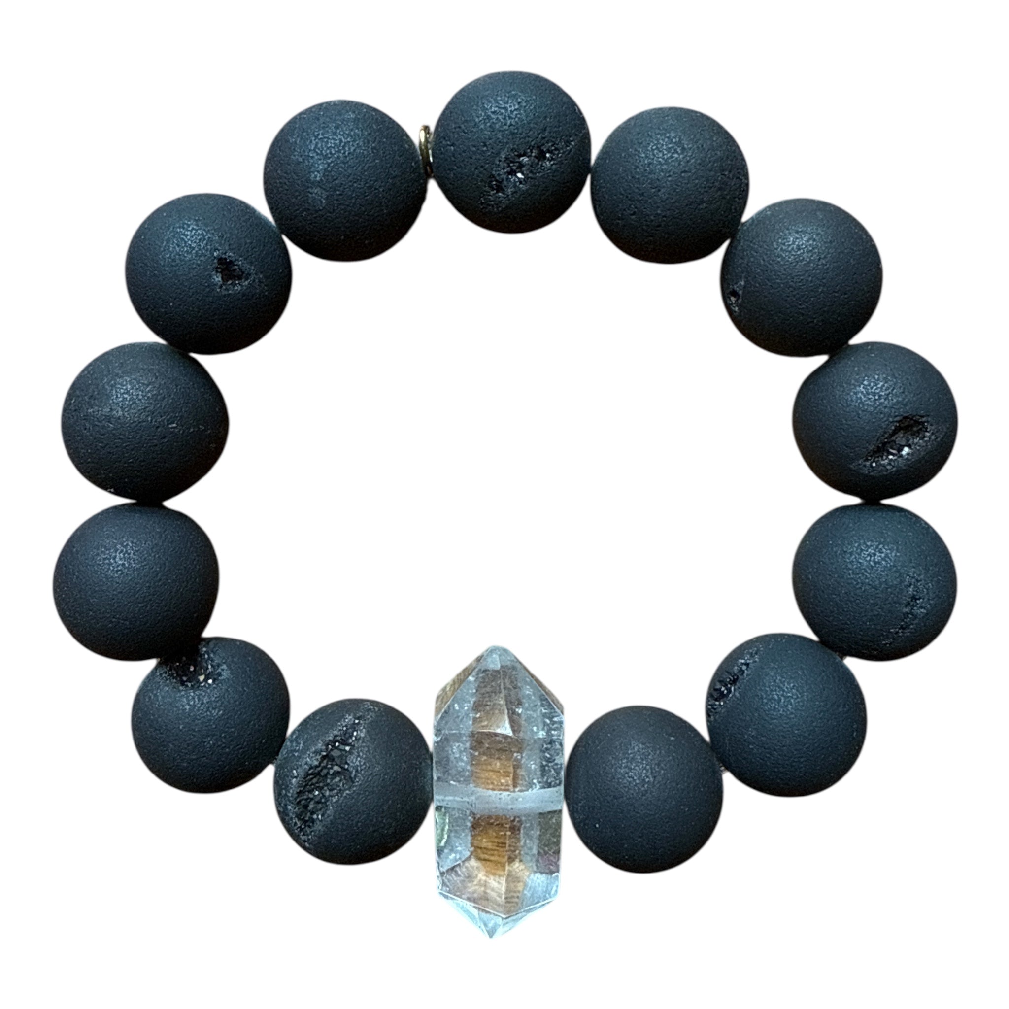 Black Druzy + Clear Quartz Big Bauble Bracelet - Confía Collective