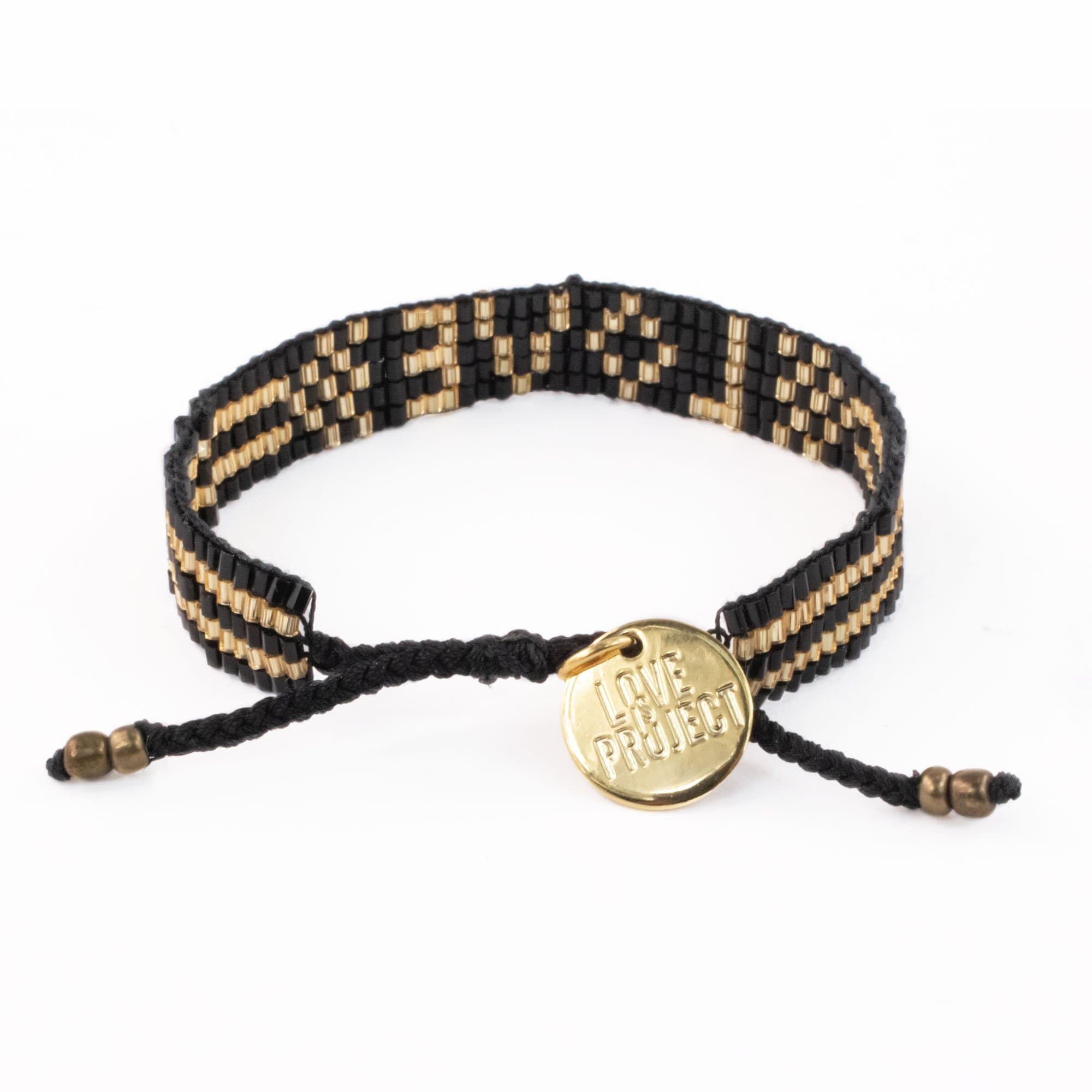 Black + Gold Seed Bead LOVE Bracelet - Confía Collective