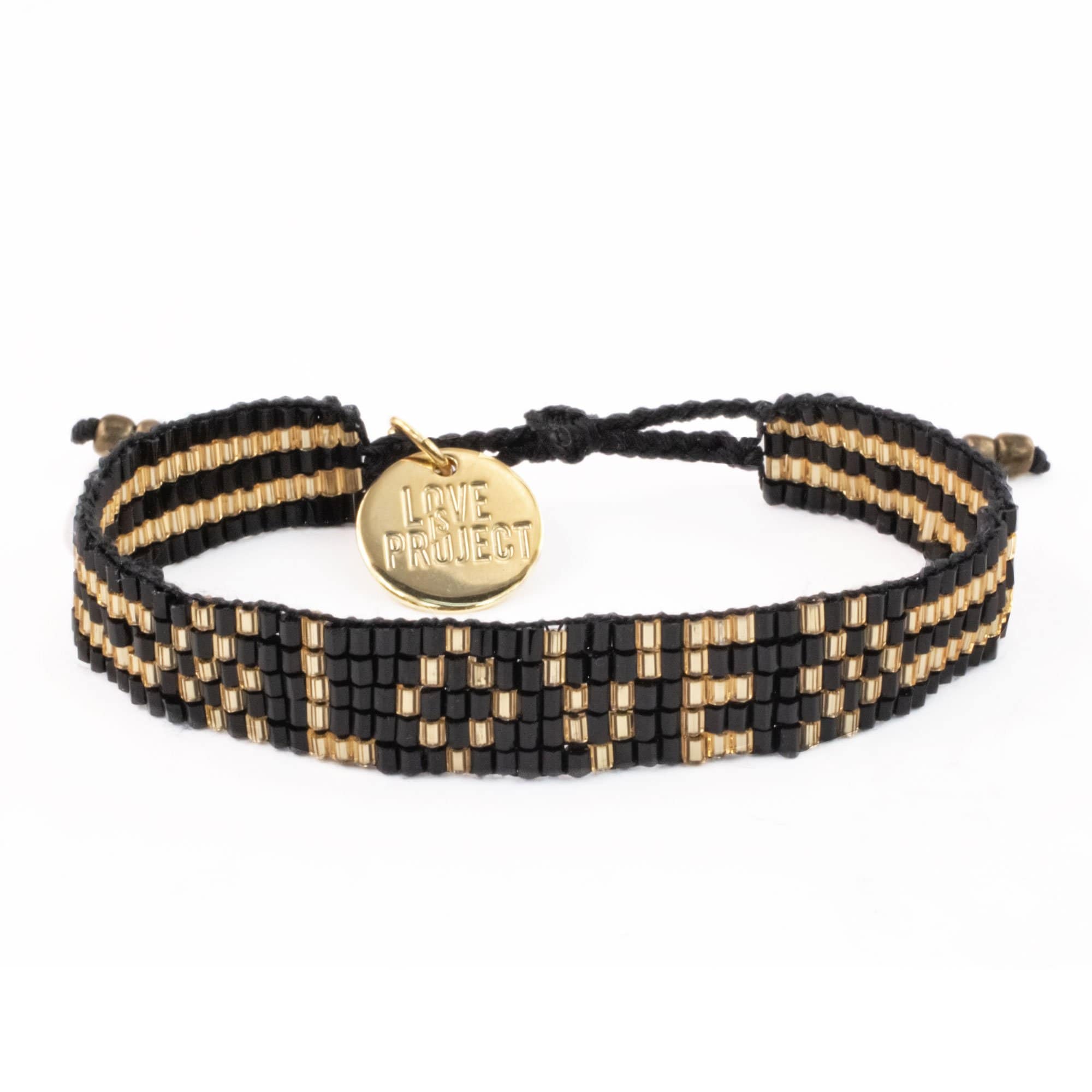 Black + Gold Seed Bead LOVE Bracelet - Confía Collective