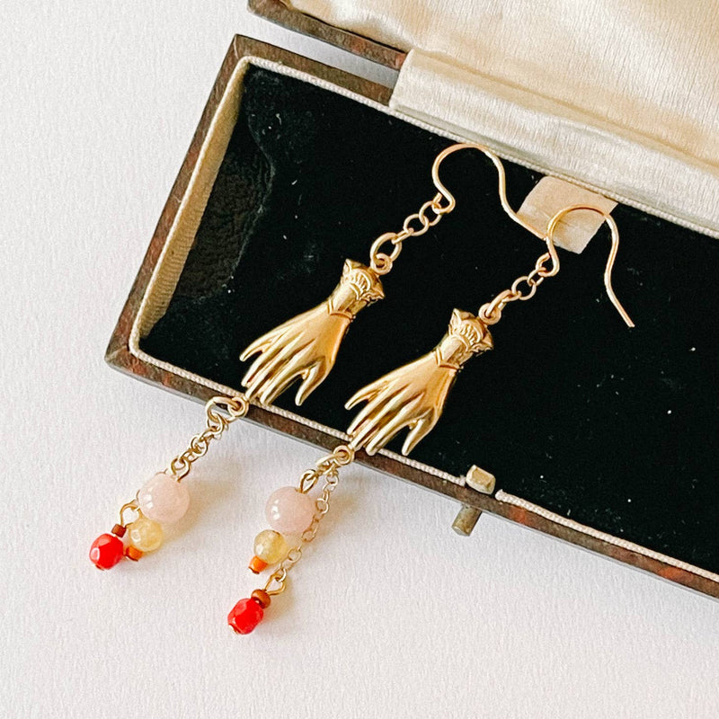 Long Dangle Hand Charm Earrings