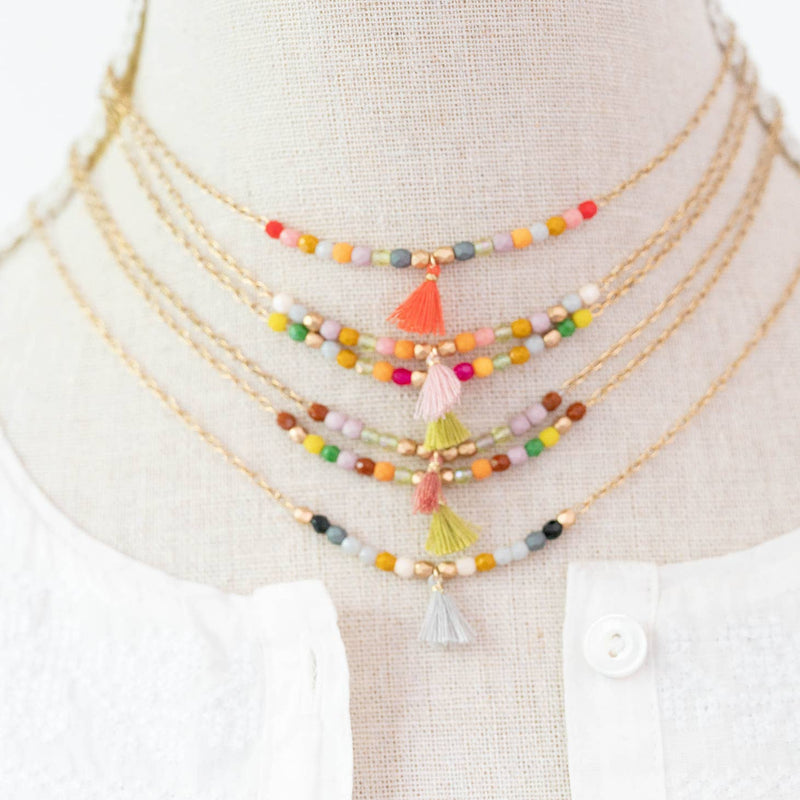 Dainty Beaded Necklace with Tassel