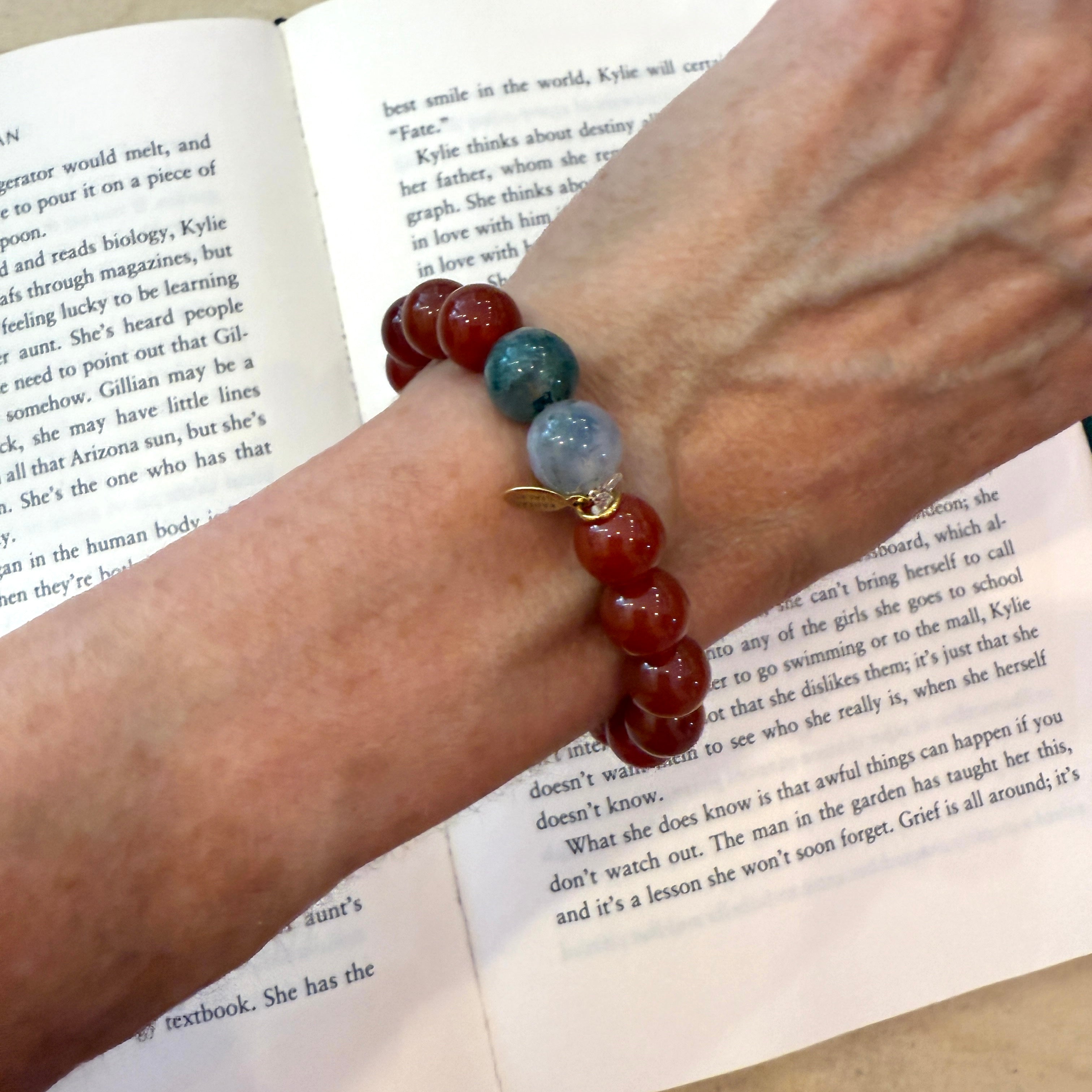 Carnelian + Moss Agate Karma Double Bead Bracelet - Confía Collective