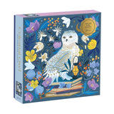 Celestial Owl Puzzle box featuring a white owl on a blue background