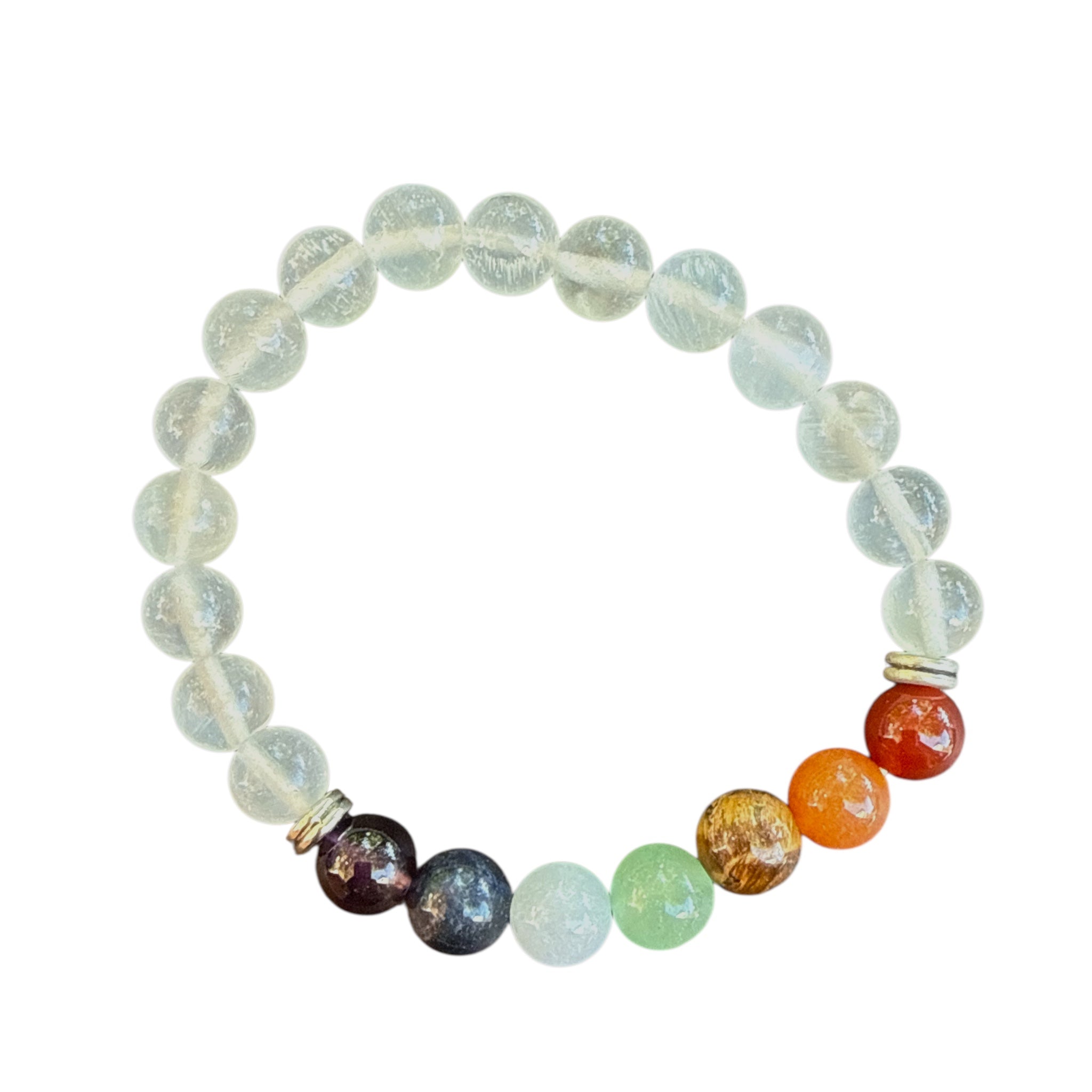 Chakra + Selenite Gemstone 8mm Bracelet - Confía Collective