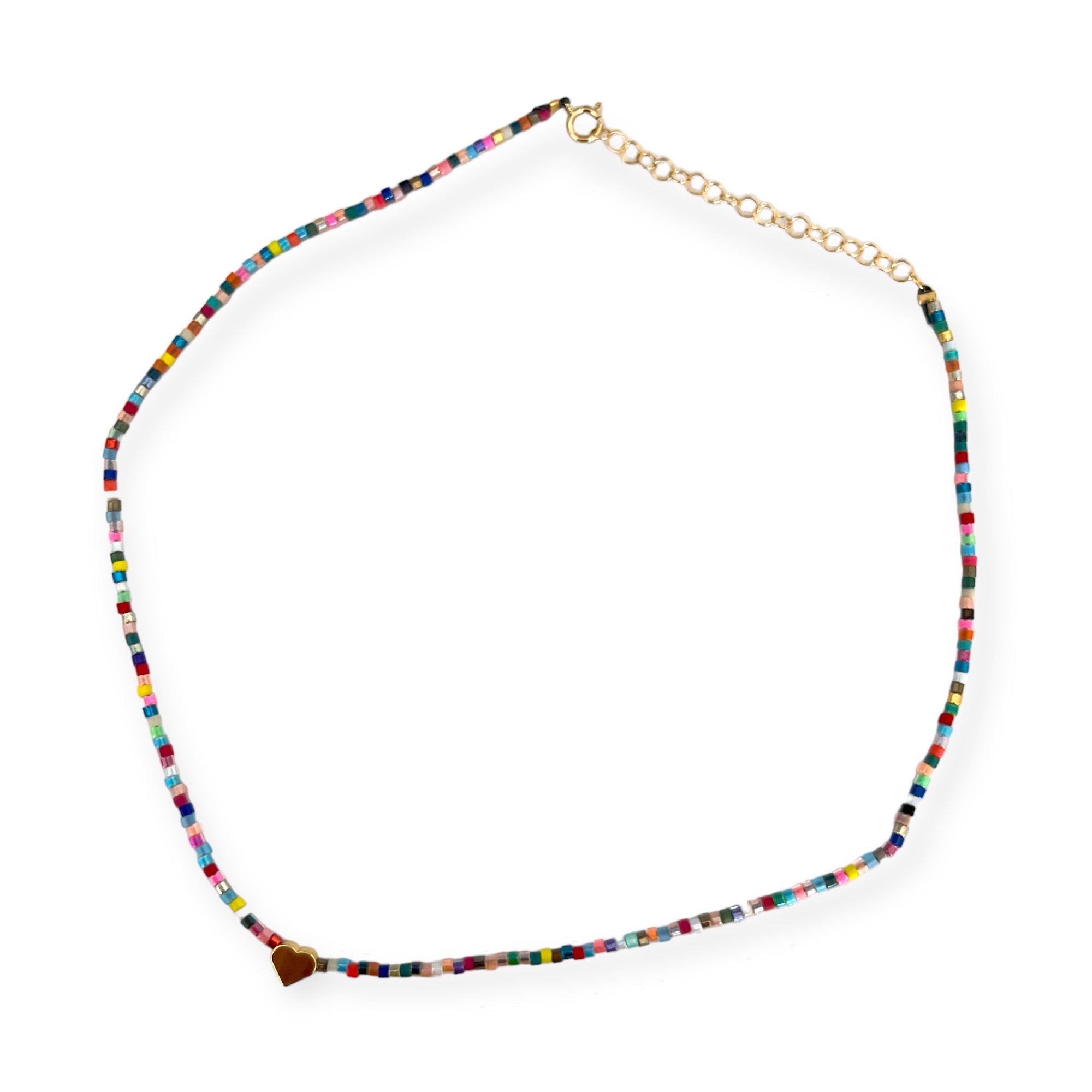 Colorful Glass Bead Heart Necklace - Confía Collective