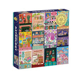 Colorful puzzle box with astrological design on a white background