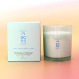 Pisces candle and packaging on a gradient background