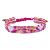 Hot Pink + Gold + White Seed Bead LOVE with Hearts Bracelet